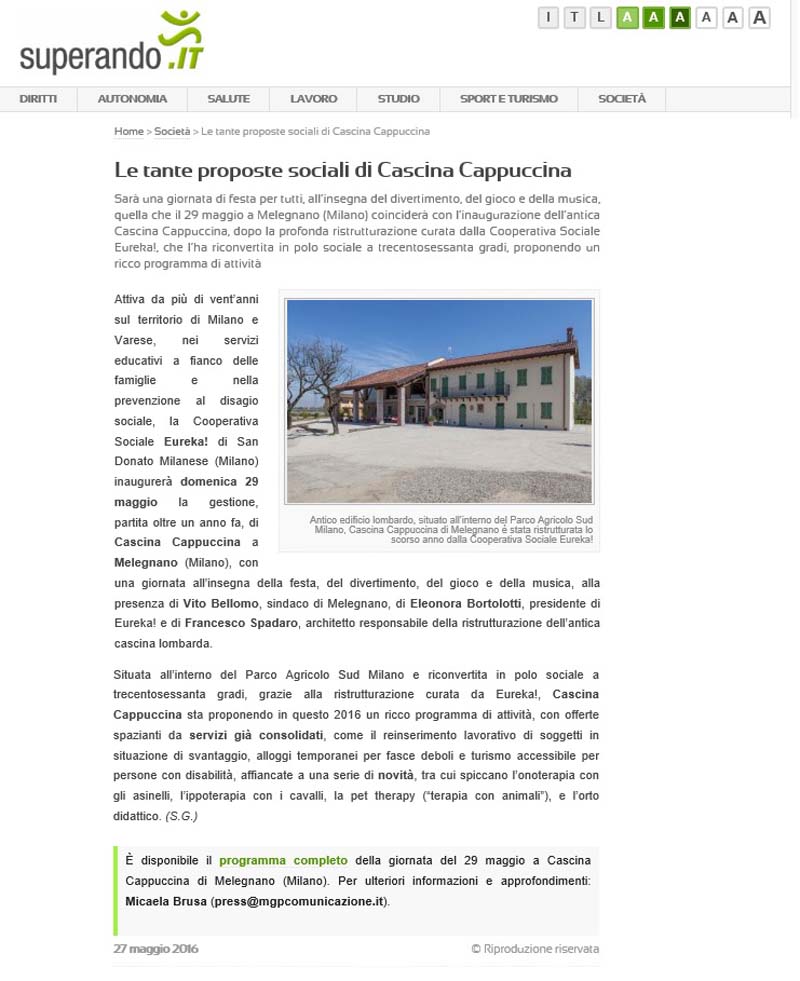 Le tante proposte sociali di Cascina Cappuccina