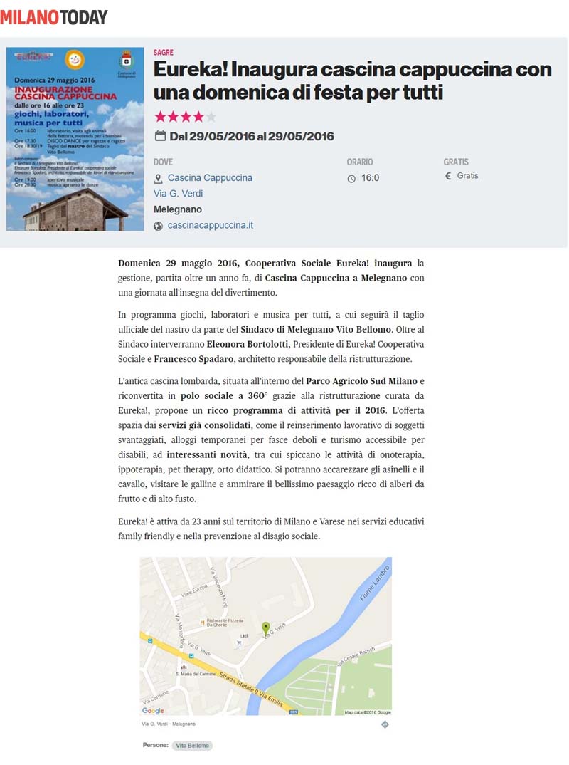 Eureka! inaugura Cascina Cappuccina