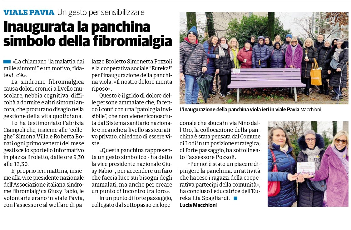 Inaugurata la panchina simbolo della fibromialgia