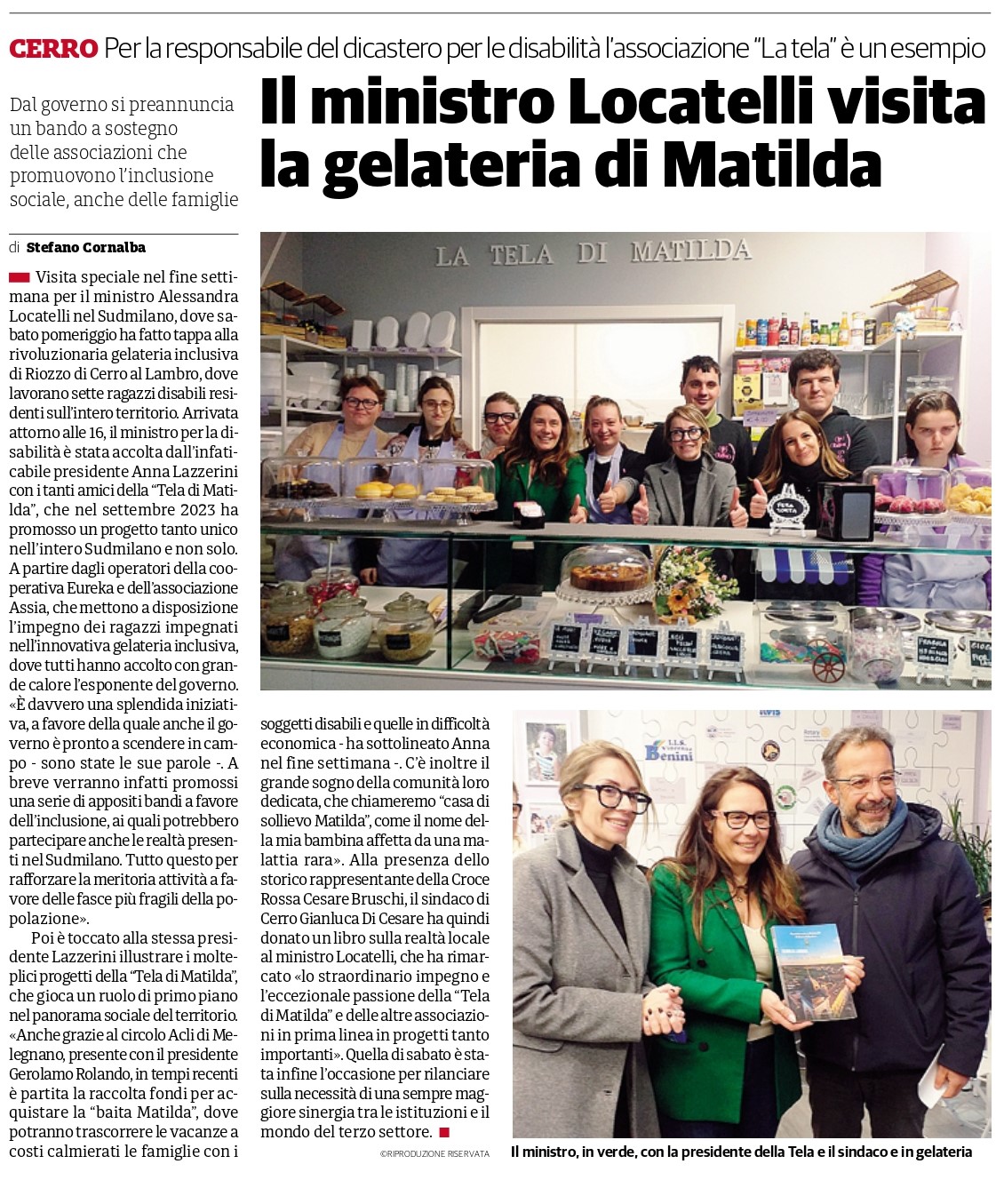 Il ministro Locatelli visita la gelateria di Matilda