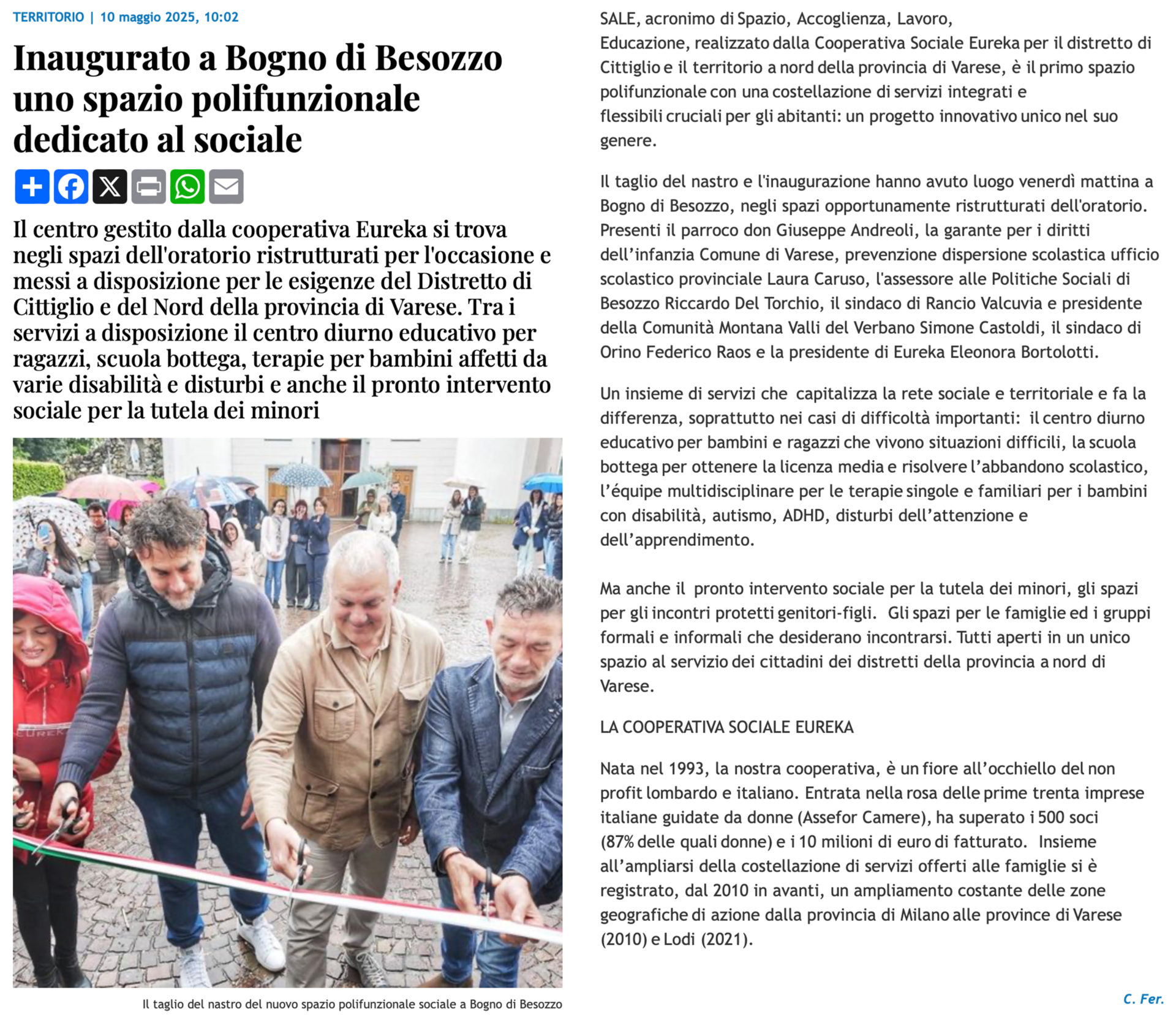 Inaugurato a Bogno di Besozzo uno spazio polifunzionale dedicato al Sociale